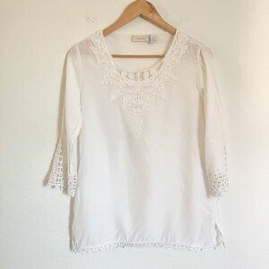 Chicos Cotton Silk Blend White Embroidered Blouse Size XS